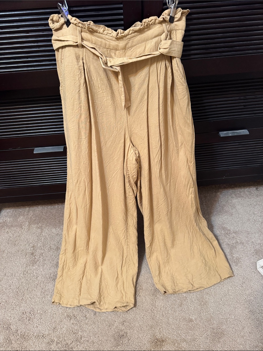 American Eagle Outfitters Wide Leg Paperbag Waist Pants - Beige/Tan